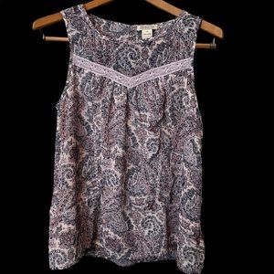 Lucky Brand sleeveless blouse. Lavender with crochet accents.